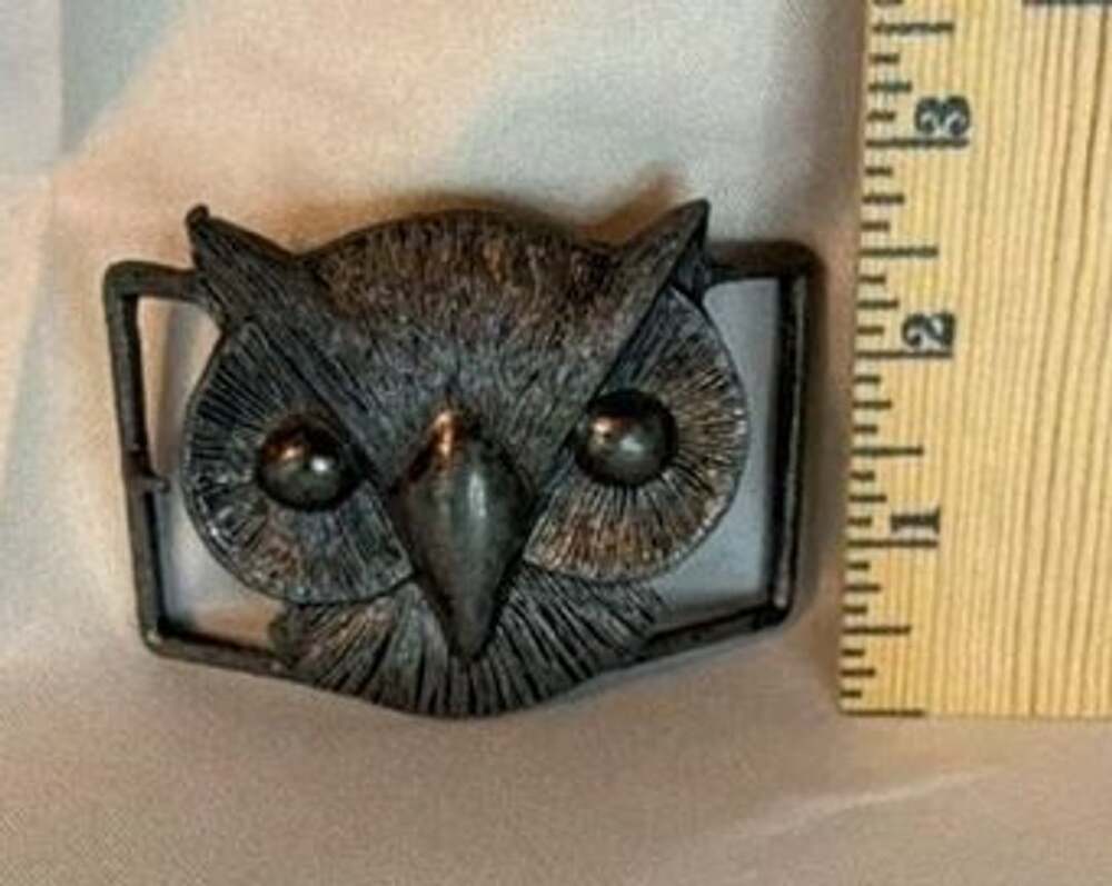 Vintage Owl Head Belt Buckle Cast Metal